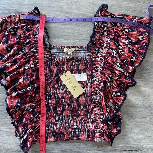 Anthropologie Let Me Be Smocked Crop Top in Red/orange and Navy NWT- Sz S, M & L - Picture 12 of 15